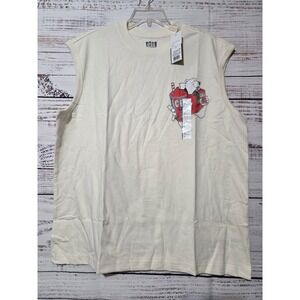 ICEE Polar Bear Graphic Muscle Tee Mens Large Cream Boxy Fit Tank Top NWT